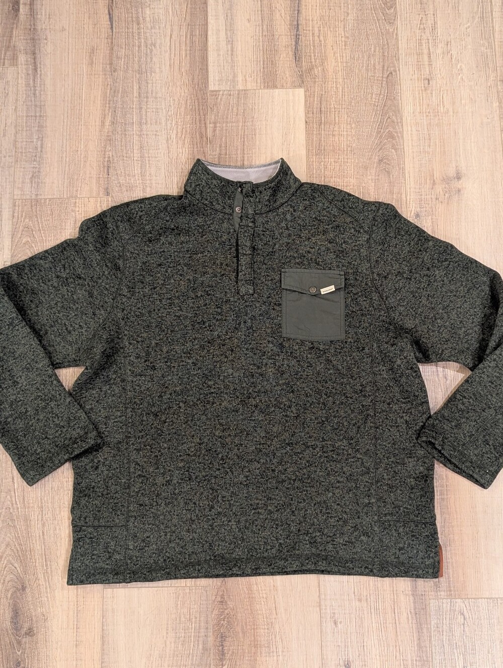 Woolrich Mens XL Fleece Pullover Sweater Green Snap Neck Outdoor Pocket